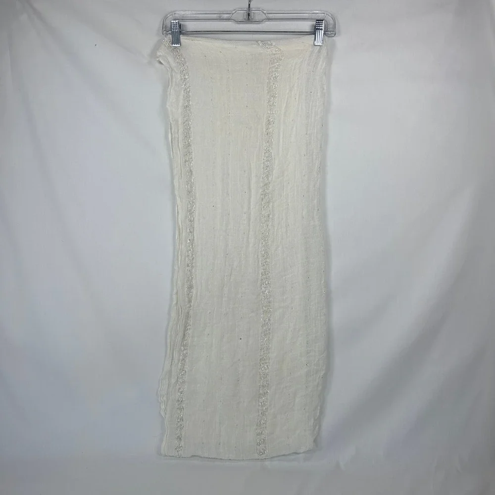 Van Heusen Cream Shimmer Wrap Scarf – Sheer Metallic Stripe Long Stole